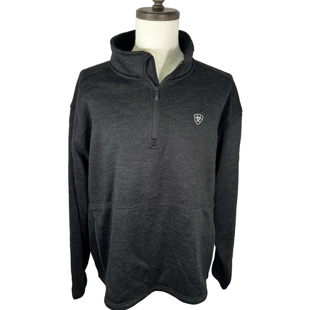 NWOT Ariat Men's Caldwell Logo‎ 1/4 Zip Sweater Charcoal Grey XXL Western Rodeo